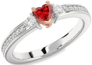 Diamond Ruby White Rose Gold Heart Promise Ring