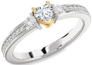 Diamond Silver & 10K gold Heart Promise Ring