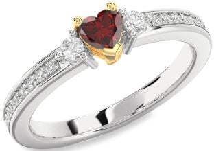 Diamond Amethyst Platinum & Yellow Gold Heart Three Stone Engagement Ring