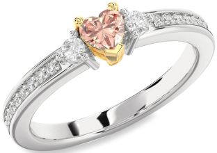 Diamond Amethyst Platinum & Yellow Gold Heart Three Stone Engagement Ring