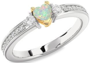 Diamond Amethyst Platinum & Yellow Gold Heart Three Stone Engagement Ring