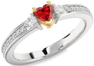 Diamond Ruby Silver & 10K gold Heart Promise Ring