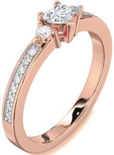 Diamond Rose Gold Heart Three Stone Engagement Ring