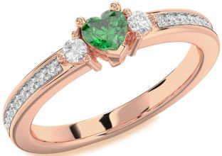 Diamond Emerald Rose Gold Heart Promise Ring