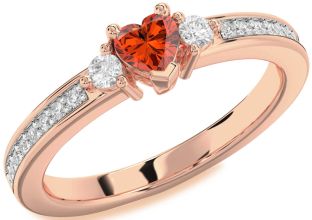 Diamond Amethyst Rose Gold Heart Three Stone Engagement Ring