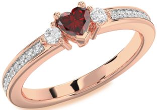 Diamond Amethyst Rose Gold Heart Three Stone Engagement Ring