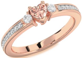 Diamond Amethyst Rose Gold Heart Three Stone Engagement Ring