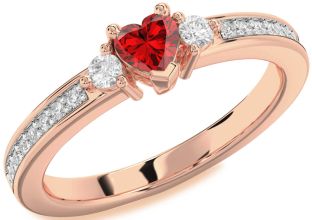 Diamond Ruby Rose Gold Heart Promise Ring