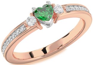 Diamond Emerald White Rose Gold Heart Promise Ring