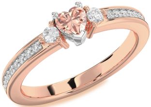 Diamond Amethyst Platinum & Rose Gold Heart Three Stone Engagement Ring