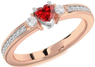 Diamond Ruby White Rose Gold Heart Promise Ring