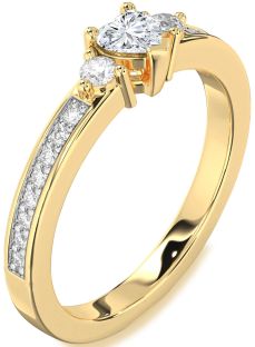 Diamond Gold Heart Three Stone Engagement Ring