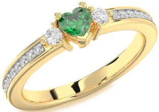 Diamond Emerald Gold Heart Promise Ring