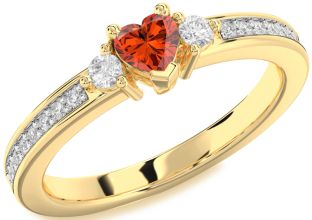 Diamond Amethyst Gold Heart Three Stone Engagement Ring