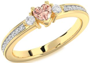 Diamond Amethyst Gold Heart Three Stone Engagement Ring