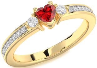 Diamond Ruby Gold Heart Promise Ring