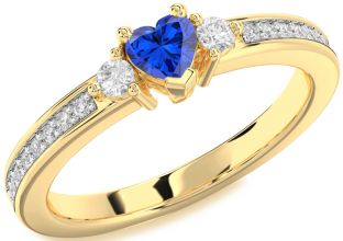 Diamond Blue Sapphire Gold Heart Promise Ring