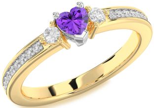 Diamond Amethyst Platinum & Yellow Gold Heart Three Stone Engagement Ring