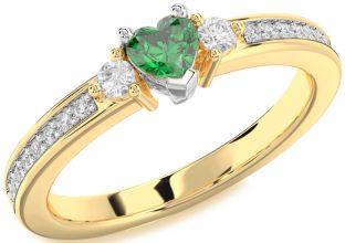 Diamond Emerald White Yellow Gold Heart Promise Ring