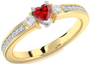 Diamond Ruby White Yellow Gold Heart Promise Ring