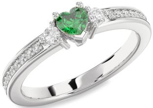 Diamond Emerald White Gold Heart Promise Ring
