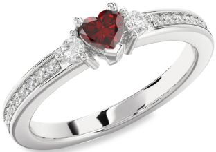 Diamond Amethyst Platinum Heart Three Stone Engagement Ring