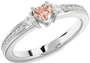 Diamond Amethyst Platinum Heart Three Stone Engagement Ring