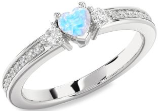 Diamond Amethyst Silver Heart Three Stone Engagement Ring