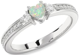 Diamond Amethyst Platinum Heart Three Stone Engagement Ring