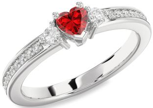 Diamond Ruby Silver Heart Promise Ring