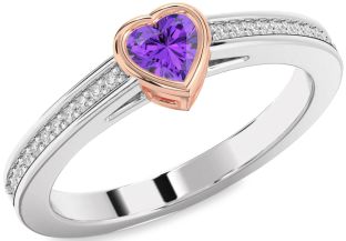 Diamond Amethyst Platinum & Rose Gold Heart Pave Promise Ring