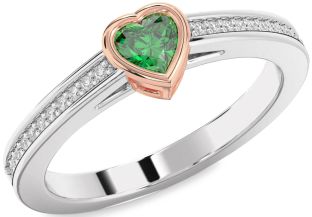 Diamond Emerald White Rose Gold Heart Promise Ring