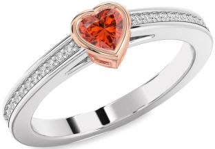 Diamond Amethyst Platinum & Rose Gold Heart Pave Promise Ring