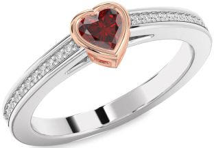 Diamond Amethyst Platinum & Rose Gold Heart Pave Promise Ring