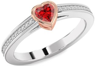 Diamond Ruby White Rose Gold Heart Promise Ring