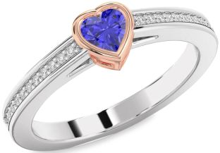 Diamond Amethyst Platinum & Rose Gold Heart Pave Promise Ring