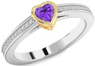 Diamond Amethyst Platinum & Yellow Gold Heart Pave Promise Ring