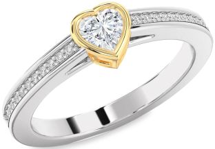 Diamond Silver & 10K gold Heart Promise Ring