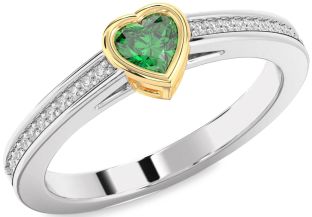 Diamond Emerald Silver & 10K gold Heart Promise Ring