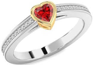 Diamond Ruby Silver & 10K gold Heart Promise Ring