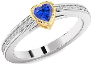 Diamond Blue Sapphire Silver & 10K gold Heart Pave Promise Ring