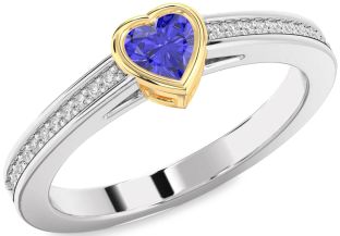 Diamond Amethyst Platinum & Yellow Gold Heart Pave Promise Ring