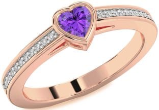 Diamond Amethyst Rose Gold Heart Pave Promise Ring
