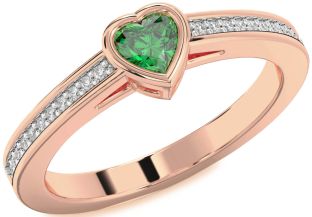 Diamond Emerald Rose Gold Heart Promise Ring