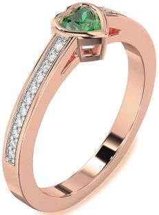 Diamond Emerald Rose Gold Heart Pave Promise Ring