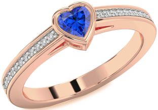 Diamond Blue Sapphire Rose Gold Silver Heart Pave Promise Ring