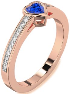 Diamond Blue Sapphire Rose Gold Heart Pave Promise Ring