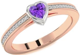 Diamond Amethyst Platinum & Rose Gold Heart Pave Promise Ring