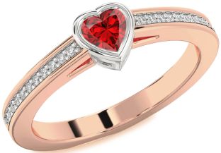 Diamond Ruby White Rose Gold Heart Promise Ring