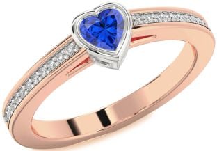 Diamond Blue Sapphire White Rose Gold Heart Pave Promise Ring